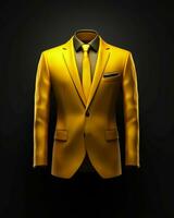 ai generado elegante amarillo de los hombres traje aislado en negro antecedentes. generativo ai foto