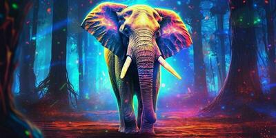 AI generated Colorful Elephant Illustration with Glow Effect. Generative AI photo