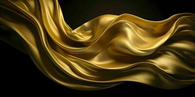 AI generated Luxurious Gold Silk Fabric Isolated on Black Background. Generative AI photo