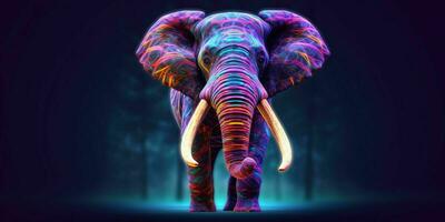 AI generated Colorful Elephant Illustration with Glow Effect. Generative AI photo