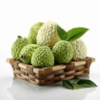 AI generated Fresh Custard Apples in a Basket. Sugar Apple. Healthy Fruit. Generative AI photo