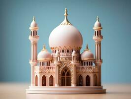 AI generated Minimalist Mosque Miniature. Ramadan Kareem Background. Generative Ai photo