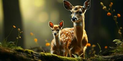 AI generated Deer and Fawn With a Blurry Forest Background. Generative AI photo