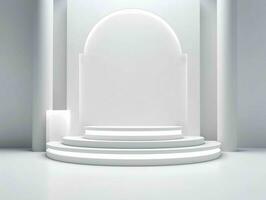 AI generated White 3D Room with Podium or Stand for Product Display. Futuristic Podium Scene. Generative AI photo