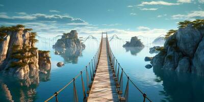 AI generated Suspension Bridge Between Islands with Ocean View. Generative AI photo