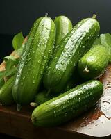 AI generated Fresh Cucumber with Water Droplets. Generative AI photo
