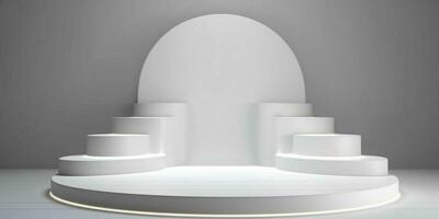 AI generated White 3D Room with Podium or Stand for Product Display. Futuristic Podium Scene. Generative AI photo