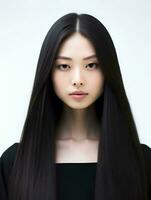 AI generated portrait of beautiful Asian woman with long black hair on isolated background, AI Generative photo