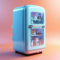 AI generated Cute Futuristic and Minimalist 3D Fridge Illustration. Generative AI photo