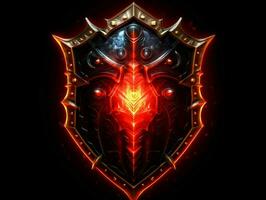 AI generated Fantasy Medieval Shield Isolated on Black Background. Shield with Game Style. Generative AI photo