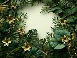 AI generated Exotic Tropical Leaves Background with Copy Space in The Center. Generative AI photo