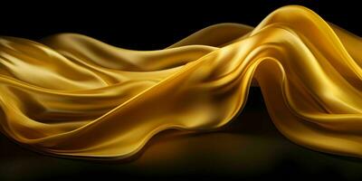 AI generated Luxurious Gold Silk Fabric Isolated on Black Background. Generative AI photo