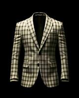 AI generated Elegant Beige Men's Suit with Gingham Motif Isolated on Black Background. Generative AI photo