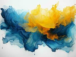AI generated Blue and Gold Paint Splash and Texture on White Background. Paint Stain. Generative AI photo