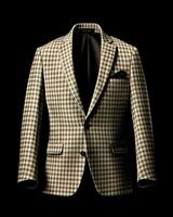 AI generated Elegant Beige Men's Suit with Gingham Motif Isolated on Black Background. Generative AI photo