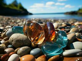 AI generated Colorful Sea Glass on The Beach. Gemstone. Generative AI photo