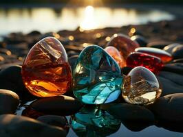 AI generated Colorful Sea Glass on The Beach. Gemstone. Generative AI photo