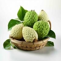 AI generated Fresh Custard Apples in a Basket. Sugar Apple. Healthy Fruit. Generative AI photo