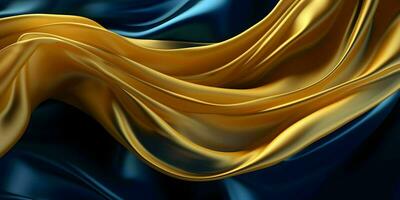 AI generated Luxurious Blue and Gold Silk Fabric Background. Generative AI photo