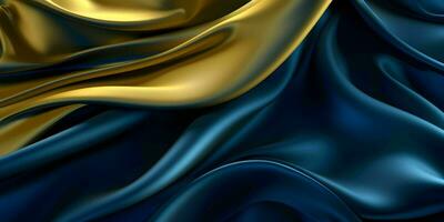 AI generated Luxurious Blue and Gold Silk Fabric Background. Generative AI photo