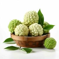 AI generated Fresh Custard Apples in a Basket. Sugar Apple. Healthy Fruit. Generative AI photo