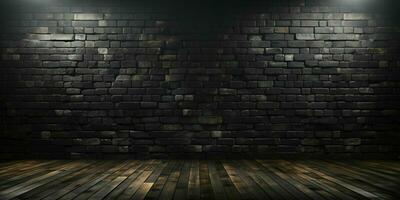AI generated Black Brick Wall Texture Background. Room with Dark Brick Wall. Generative AI photo