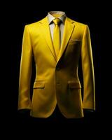 ai generado elegante amarillo de los hombres traje aislado en negro antecedentes. generativo ai foto