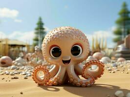 AI generated Cute Octopus on Desert Sand with Blue Sky View. Generative AI photo