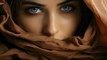 AI generated Close-up photo of a beautiful Arabic woman in hijab with Stunning Eyes. Generative Ai