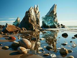 ai generado brillante mar vaso en el playa. piedra preciosa. generativo ai foto