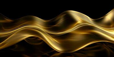 AI generated Luxurious Gold Silk Fabric Isolated on Black Background. Generative AI photo