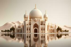 AI generated Minimalist Mosque Miniature. Ramadan Kareem Background. Generative Ai photo