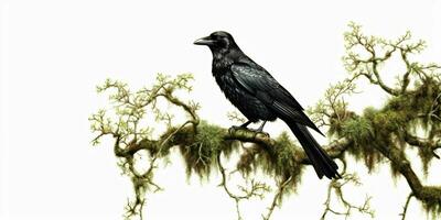 AI generated Crow Perched on a Tree Branch Isolated on White Background. Raven. Generative AI photo