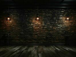 AI generated Black Brick Wall Texture Background. Room with Dark Brick Wall. Generative AI photo