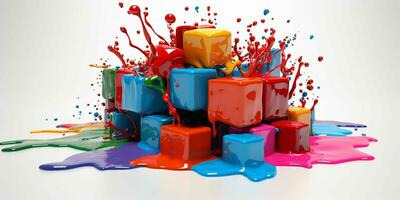 AI generated 3D and Colorful Cube with Paint Blast Isolated on White Background. Generative AI photo