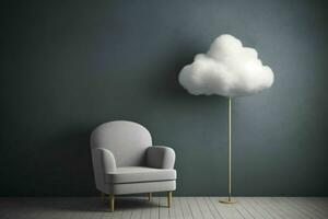 AI generated Minimalist Interior with Sofa and Cloud Lights. Generative AI photo