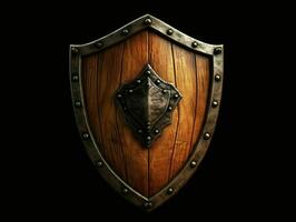 AI generated Medieval Wooden Shield with War Torn Mark. Generative AI photo