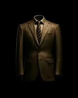 AI generated Elegant Brown Men's Suit Isolated on Black Background. Generative AI photo