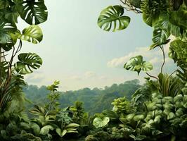 ai generado exótico tropical hojas antecedentes con Copiar espacio en el centro. generativo ai foto