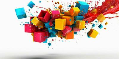 AI generated 3D and Colorful Cube with Paint Blast Isolated on White Background. Generative AI photo