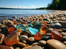 AI generated Colorful Sea Glass on The Beach. Gemstone. Generative AI photo