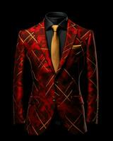 AI generated Luxury and  Elegant Red Men's Suit with Abstract Motif Isolated on Black Background. Generative AI photo