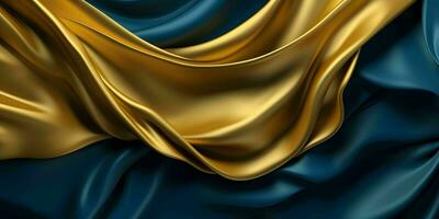 AI generated Luxurious Blue and Gold Silk Fabric Background. Generative AI photo