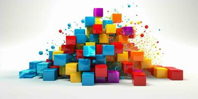 AI generated 3D and Colorful Cube with Paint Blast Isolated on White Background. Generative AI photo