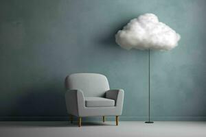 AI generated Minimalist Interior with Sofa and Cloud Lights. Generative AI photo