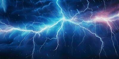 AI generated Blue Lightning with Dark Cloudy Sky. Thunderstorm Background. Generative AI photo