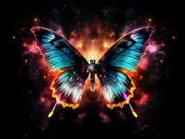 AI generated Beautiful Butterfly with Glowing Effect on Dark Background. Generative AI photo