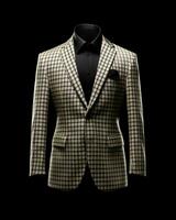 AI generated Elegant Beige Men's Suit with Gingham Motif Isolated on Black Background. Generative AI photo