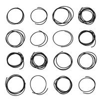 hand drawn circle black line scribbles set. vector