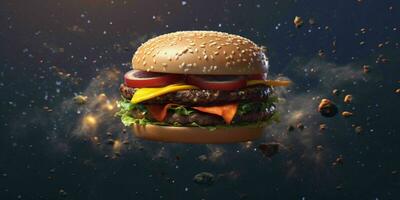 AI generated A Delicious Burger with Universe Background. Hamburger. AI Generative photo